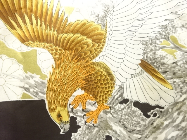 JAPANESE KIMONO / ANTIQUE BOYS KIMONO / PINE / EAGLE / MOUNT FUJI PATT